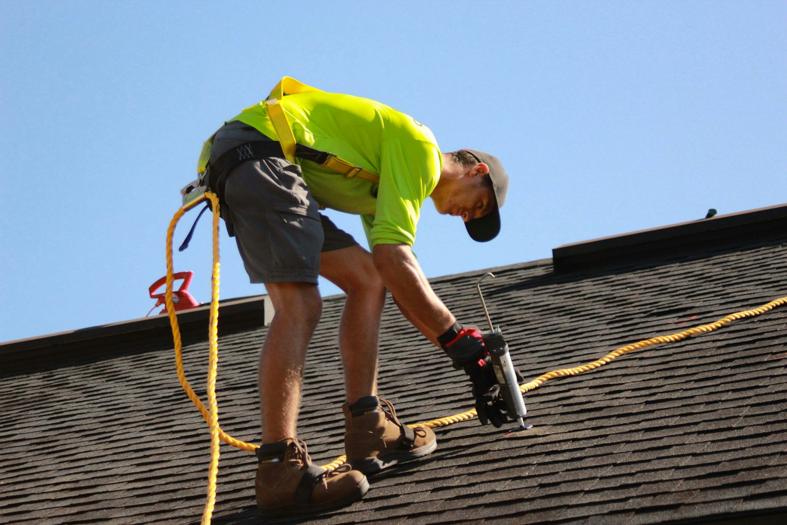 Technician inspecting a chimney